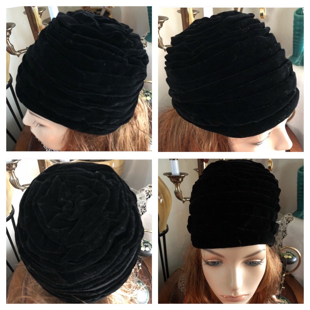 Vintage Black Velvet Molded Hat - Picture 2 of 6